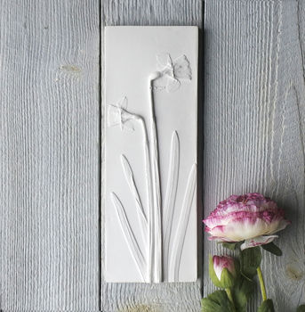 Daffodils Plaster Cast Plaque Mounted On Wood, 2 of 6