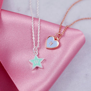 Mini Enamel Heart And Star Initial Necklace, 9 of 12