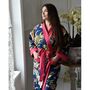 Ladies Blue Carnation Print Cotton Dressing Gown, thumbnail 2 of 4