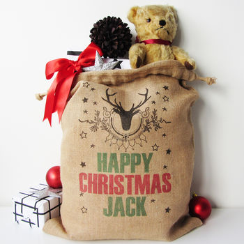 Personalised Christmas Sack With Stag Print, 2 of 4
