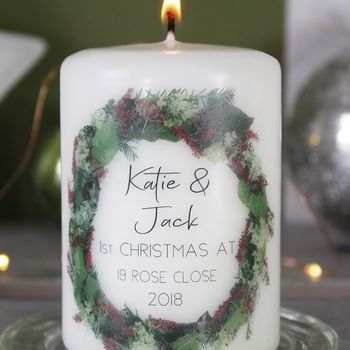 Personalised New Home Christmas Wreath Candle, 7 of 7