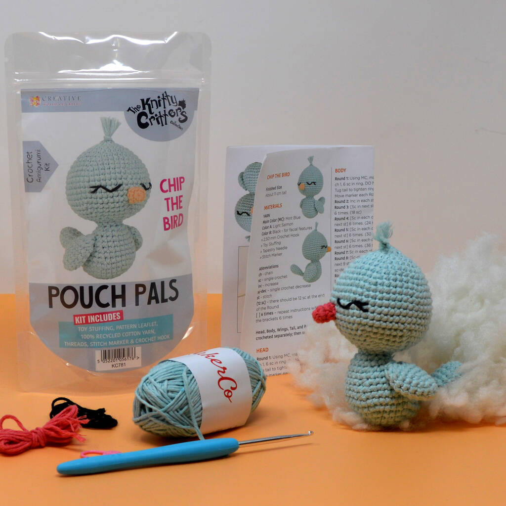 Pouch Pals Chip The Bird Crochet Kit By The Knitty Critters