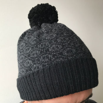 Mens Knitted Lambswool Bobble Hat, 3 of 7