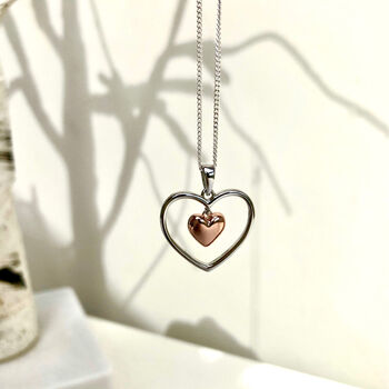 Sterling Silver Heart With Rose Gold Plated Necklace, 2 of 8