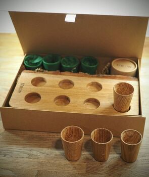 Handmade Oak Shot Glass Set With Natural Edge Board, 5 of 6