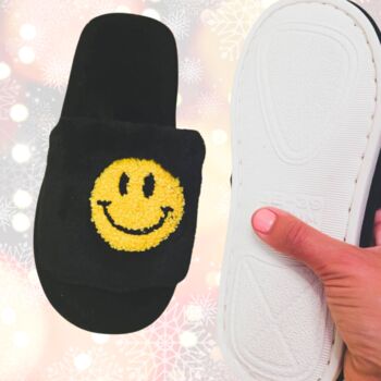 Happy Face Christmas Slippers Black, 5 of 6