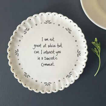 East Of India Porcelain Scallop Coaster Gift With Quote 'I Am Not Great At Advice', 2 of 4
