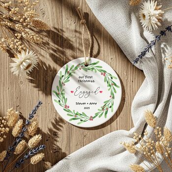 Personalised Our First Christmas Engaged Ceramic Bauble, 4 of 6