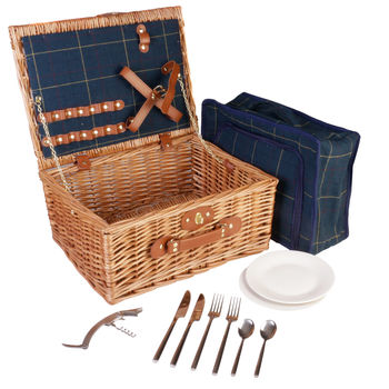 Personalised Blue Tweed Two Person Picnic Hamper, 2 of 11