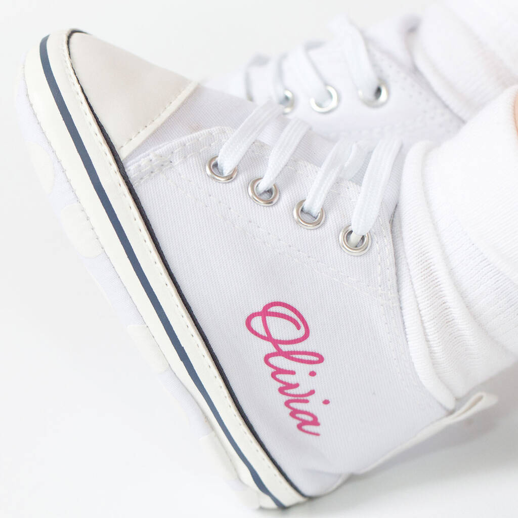 Personalised Baby Shoes High Top White By Yeah Boo 
