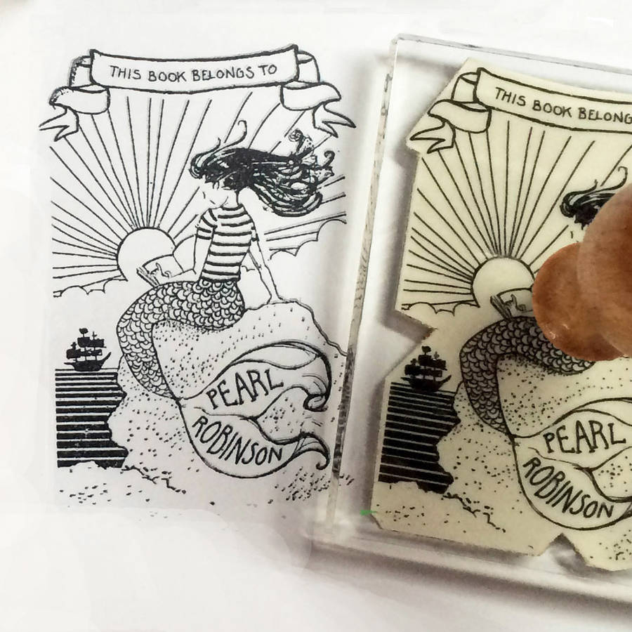 Personalised Mermaid 'Book Belongs To' Stamp + Ink Pad