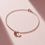 Birthstone And Initial Heart Charm Bracelet, thumbnail 2 of 7
