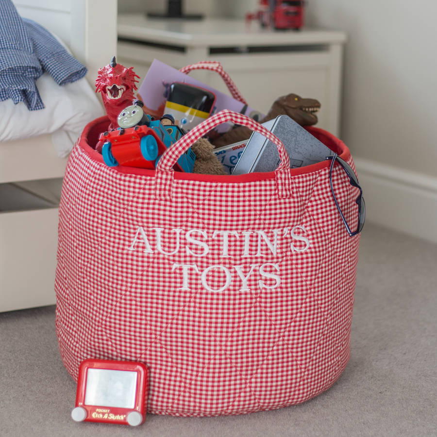 Red Gingham Toy Storage Basket, 1 of 6