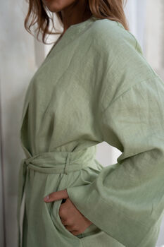 Sage Green 100% Linen Robe, 9 of 9