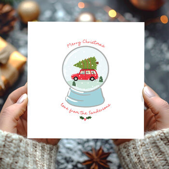 Snow Globe With Car And Tree Christmas Card, 2 of 3