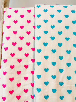 Handmade Block Print Dohar Blanket | Blue Hearts, 2 of 4
