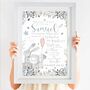 Personalised Keepsake Birth Print Floral Rabbits, thumbnail 1 of 7