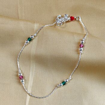 Pure Silver Colourful Beaded Payal Anklet, 3 of 5