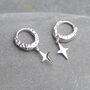 Unisex Sterling Silver Textured Huggie Star Earrings, thumbnail 1 of 5