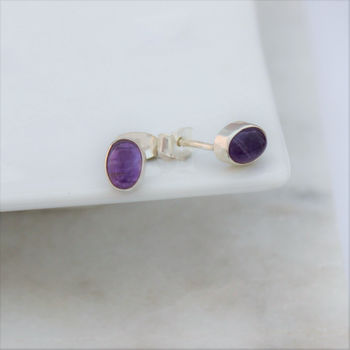 Amethyst And Silver Oval Stud Earrings, 3 of 8