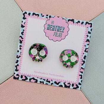 Skeleton Skull Glitter Halloween Resin Studs, 3 of 4