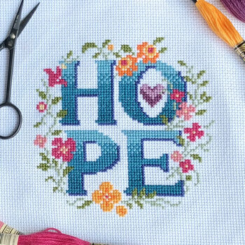 Hope Four Letter Floral Modern Cross Stitch Kit, 2 of 2