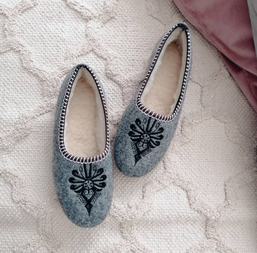 Pansy Felt Embroidered Ballerina Slippers, 1 of 5