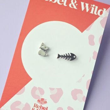 Cat And Fishbone Stud Earrings, 3 of 4