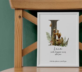 Personalised Woodland Baby Birth Print With Quote, 5 of 6