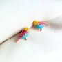 Sterling Silver Colourful Bird Stud Earrings, thumbnail 2 of 9