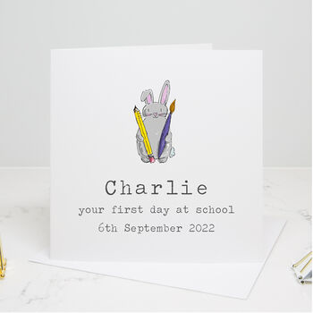 First Day Of School Personalised Bunny Card, 2 of 4