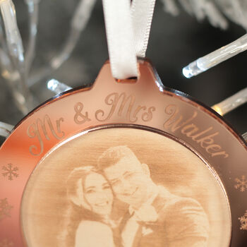 1st Christmas Married Engraved Photo 3D Tree Decoration, 4 of 7