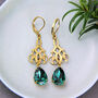 Art Deco Emerald Green Rhinestone Earrings, thumbnail 1 of 8