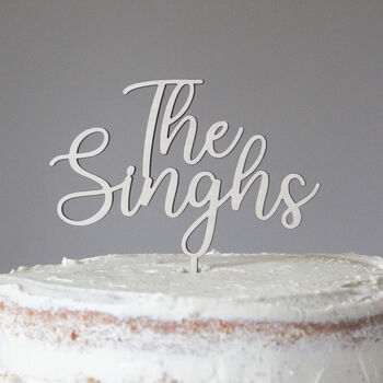 Personalised Surname Wooden Wedding Cake Topper, 4 of 5