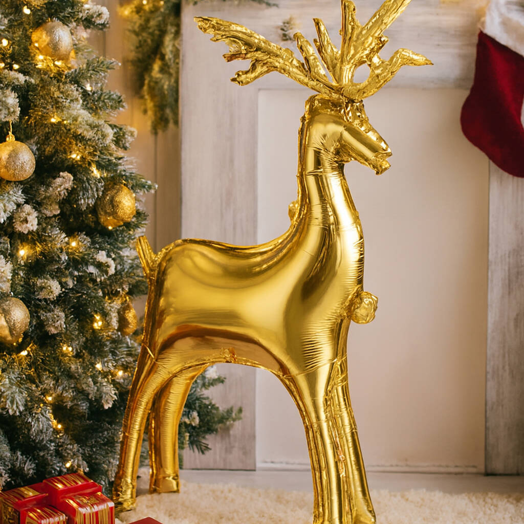 Gold Foil Reindeer Balloon 63cm X 51cm Christmas Decor