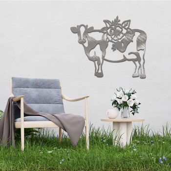 Cow Metal Garden Art, Decorative Outdoor Wall Decor For Garden Or Patio, 6 of 12