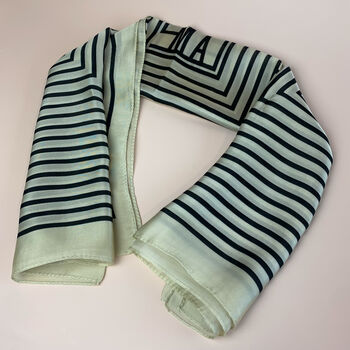 Black And Cream Geometric Striped Silky Scarf, 3 of 5