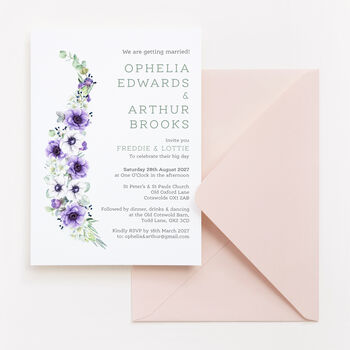 Wedding Invitation Deep Purple And White Floral, 4 of 5