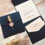 Navy And Blush Pink Bunny Tails Wedding Invitation, thumbnail 1 of 7
