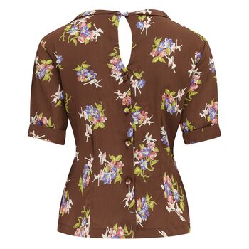 Cindy Blouse Brown Floral Vintage 1940s Style, 2 of 3