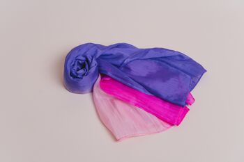 100% Mulberry Silk Scarf, Ombre Purple Blue Pink, 4 of 7