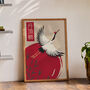 Japanese Minimalist Wall Art | Red Crowned Crane Print, thumbnail 1 of 6