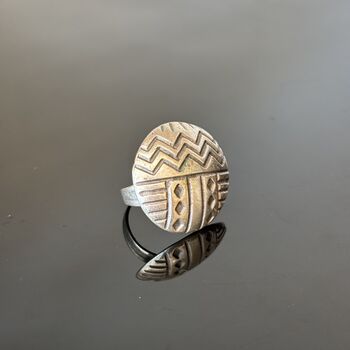 Aztec Pattern Silver Disc Adjustable Ring, 3 of 10