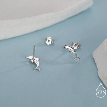 Tiny Dolphin Stud Earrings In Sterling Silver, 5 of 12
