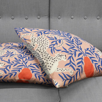Ethnic Cushion Cover Double Cheetahs In Blue Leaves, 4 of 7