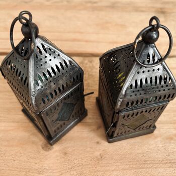 Silver Moroccan Style Lantern Green And Blue Glass, 9 of 11