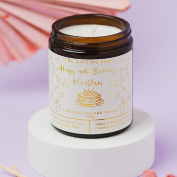 Personalised Amber Jar Cake Scented Birthday Candle With Gold Foil Message, 2 of 7