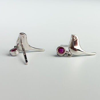 Sterling Silver And Pink Crystal Bird Stud Earrings, 3 of 5