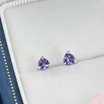 Trillion Cut Amethyst Purple Cz Stud Earrings, 5 of 11