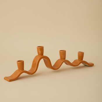 Handmade Orange Wavy Ceramic Candelabra For Four Candles, 5 of 9